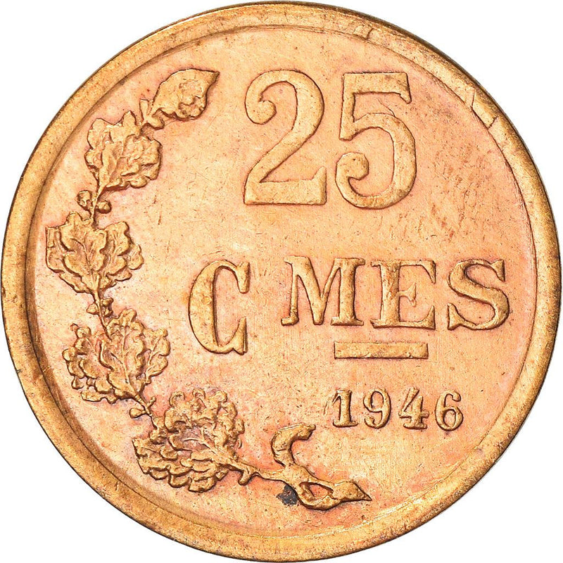 Luxembourg 25 Centimes Coin | Grand Duchess Charlotte | KM45 | 1946 - 1947