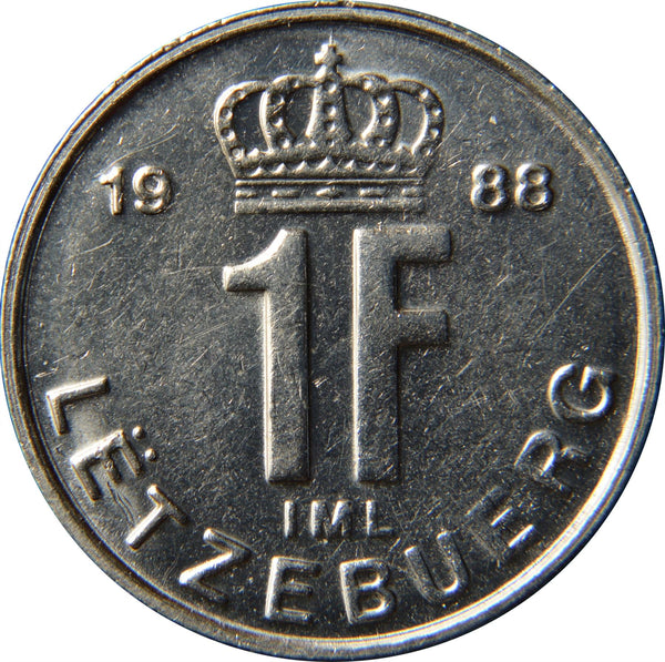 Luxembourg Coin Luxembourger 1 Franc | Prince Jean | KM63 | 1988 - 1995