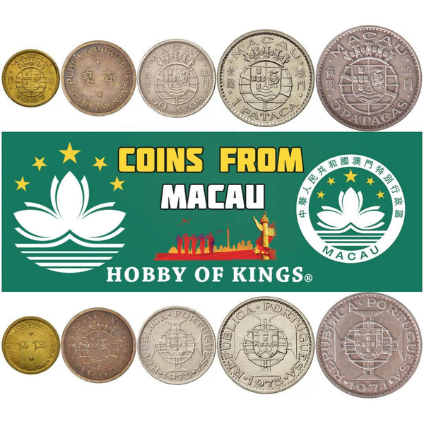 Macau | 5 Coin Set | 5 10 50 Avos 1 5 Patacas | Order of Christ Cross | 1967 - 1976