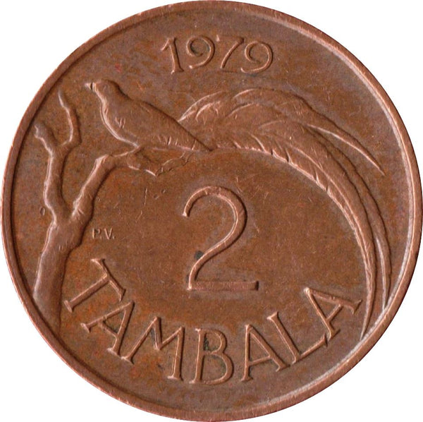 Malawi 2 Tambala Coin | Hastings Banda | Paradise Whydah Bird | KM8 | 1971 - 1982
