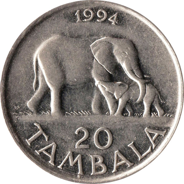 Malawi | 20 Tambala Coin | Hastings Banda | Elephant | KM11.2a | 1989 - 1994