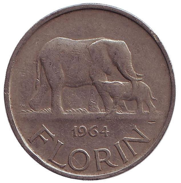 Malawi Coin Malawian 1 Florin Coin | President Hastings Banda | Elephant | KM3 | 1964