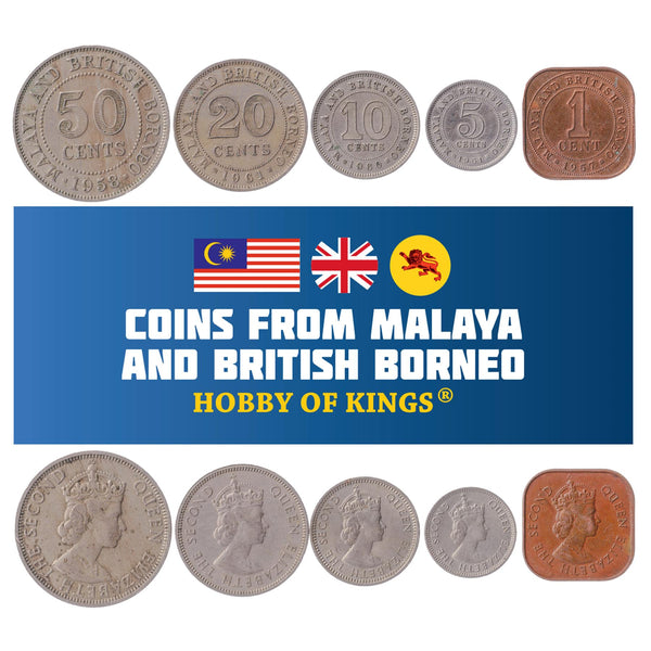 Malaya and British Borneo 5 Coin Set 1 5 10 20 50 Cents | Elizabeth II | 1976 - 1980