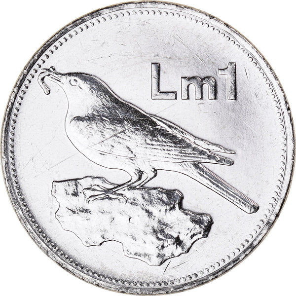 Malta Coin Maltese 1 Lira | Blue Rock Thrush | Bird | KM99 | 1991 - 2007