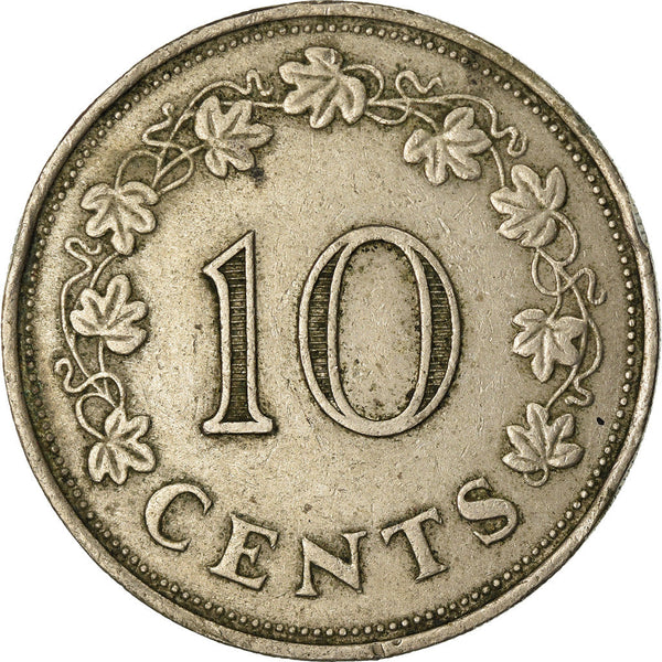 Malta Coin Maltese 10 Cents | Boat | Dolphins | KM11 | 1972 - 1981