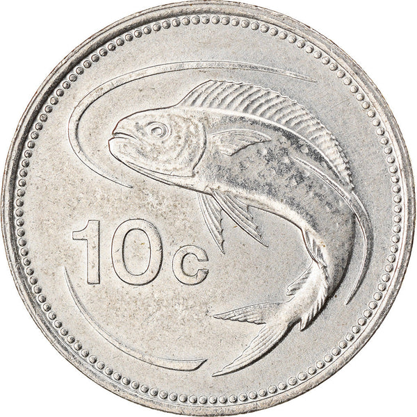 Malta Coin Maltese 10 Cents | Mahi Mahi Fish | KM96 | 1991 - 2007