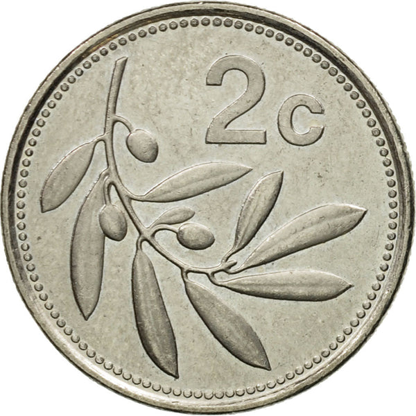 Malta Coin Maltese 2 Cents | Olive Branch | KM94 | 1991 - 2007