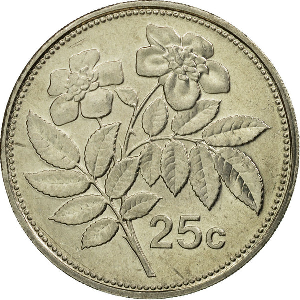 Malta Coin Maltese 25 Cents | Evergreen Rose | KM97 | 1991 - 2007