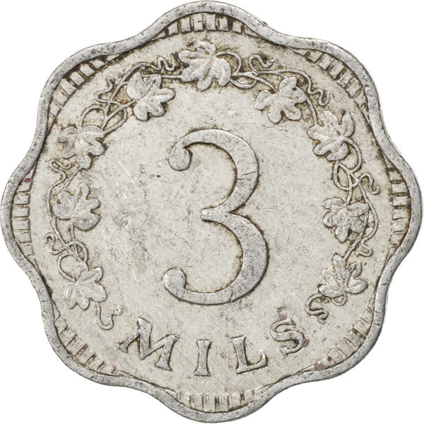Malta Coin Maltese 3 Mils | Bee | Honeycomb | KM6 | 1972 - 2006