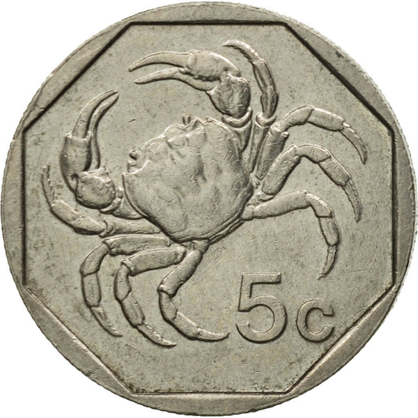 Malta Coin Maltese 5 Cents | Freshwater Crab | KM95 | 1991 - 2007