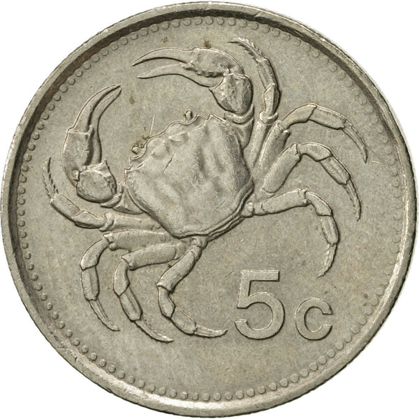 Malta Coin Maltese 5 Cents | Sun | Luzzu Boat | Freshwater Crab | KM77 | 1986