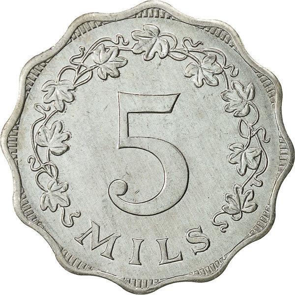 Malta Coin Maltese 5 Mils | Earthen lamp Stand | KM7 | 1972 - 2007
