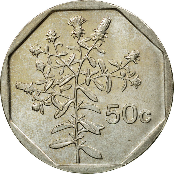 Malta Coin Maltese 50 Cents | Chiliadenus Bocconei | Plant | KM98 | 1991 - 2007