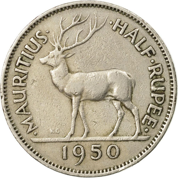Mauritius 1/2 Rupee Coin | King George VI | Stag | KM28 | 1950 - 1951