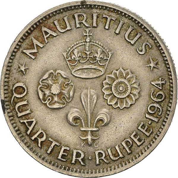 Mauritius 1/4 Rupee Coin | Elizabeth II | Lotus Flower | Rose | KM36 | 1960 - 1978