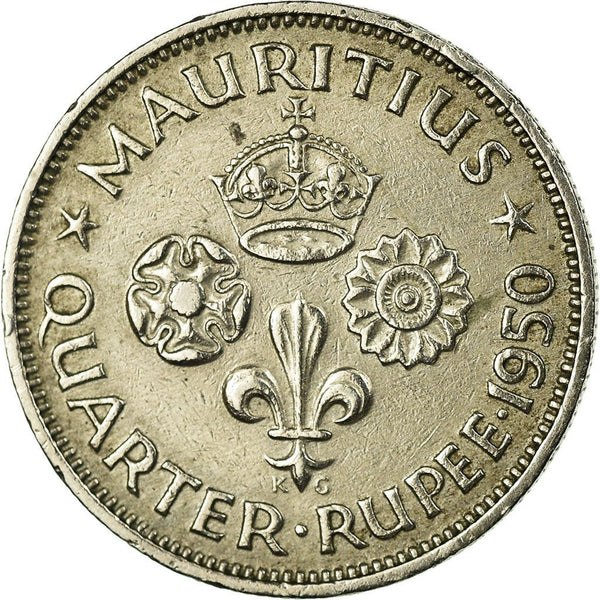 Mauritius 1/4 Rupee Coin | King George VI | Lotus | KM27 | 1950 - 1951