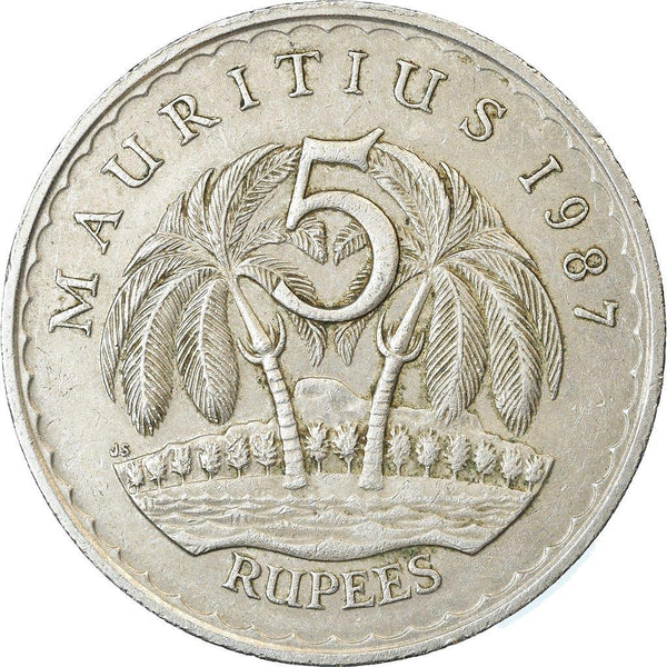 Mauritius 5 Rupees - Seewoosagur Ramgoolam | Palm Trees Coin | KM56 | 1987 - 2010