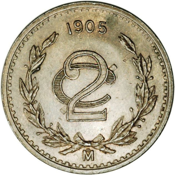 Mexico 2 Centavos | National arms | Wreth Coin | KM419 | 1905 - 1941