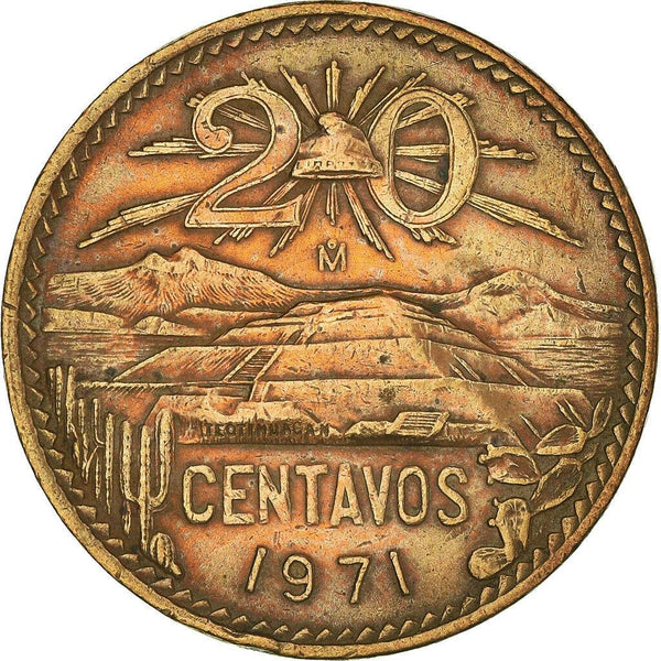Mexico 20 Centavos | Liberty cap | Pyramid | Teotihuacán Coin | KM440 | 1955 - 1971