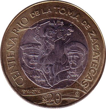 Mexico | 20 Pesos Coin | Toma de Zacatecas | La Bufa mountain | KM979 | 2014