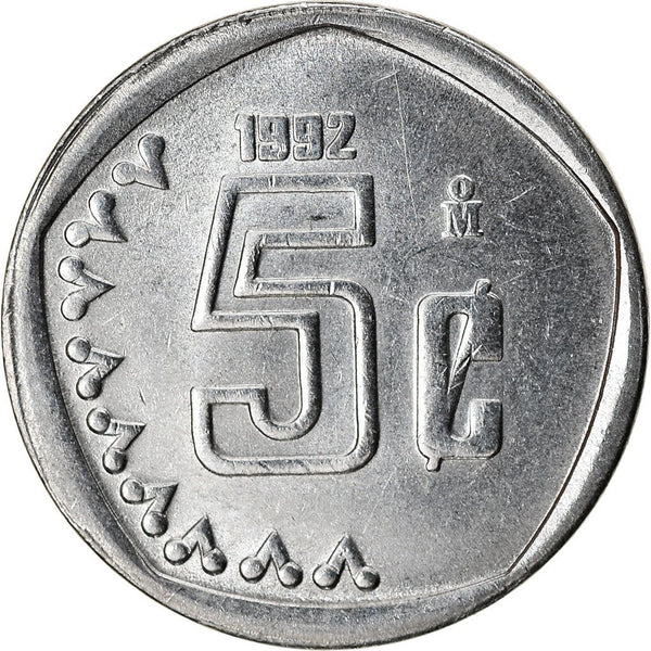 Mexico 5 Centavos Coin | Mexico Emblem | Aztec calendar | KM546 | 1992 - 2002