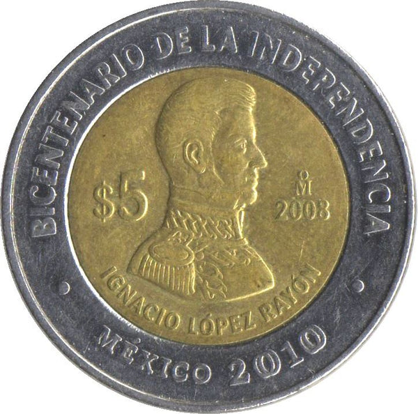 Mexico 5 Pesos Coin | Ignacio Lopez Rayon | KM894 | 2008