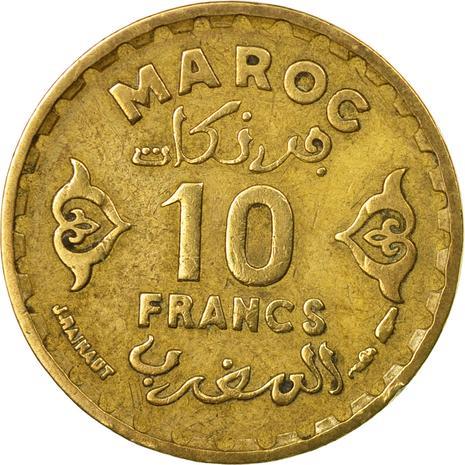 Morocco 10 Francs - Mohammed V Coin Y49 1952