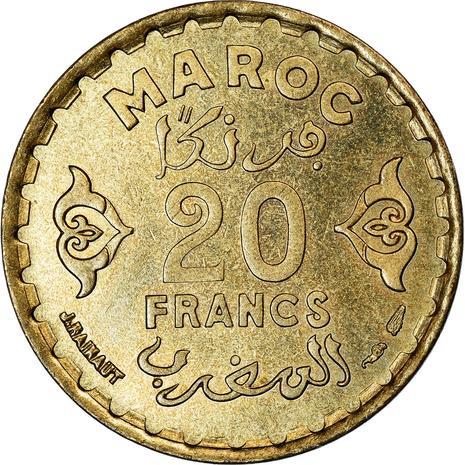 Morocco 20 Francs - Mohammed V Coin Y50 1952