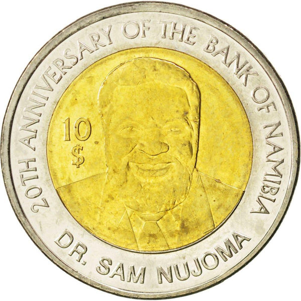 Namibia 10 Dollars Coin | 20 Years Bank of Namibia | Dr. Sam Nujoma | KM21 | 2010