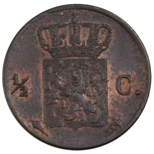 Netherlands | 1/2 Cent Coin | Crowned monogram of Willem I | 1818 - 1837
