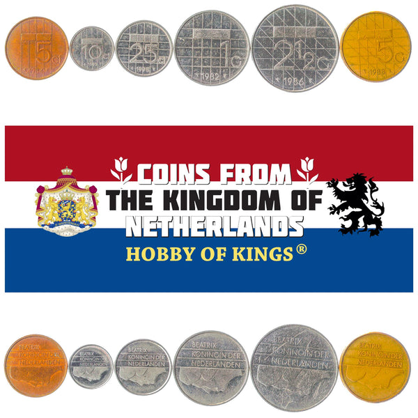Netherlands 6 Coin Set 5 10 25 Cents 1 2½ 5 Gulden | Queen Beatrix | Netherlands | 1982 - 2001