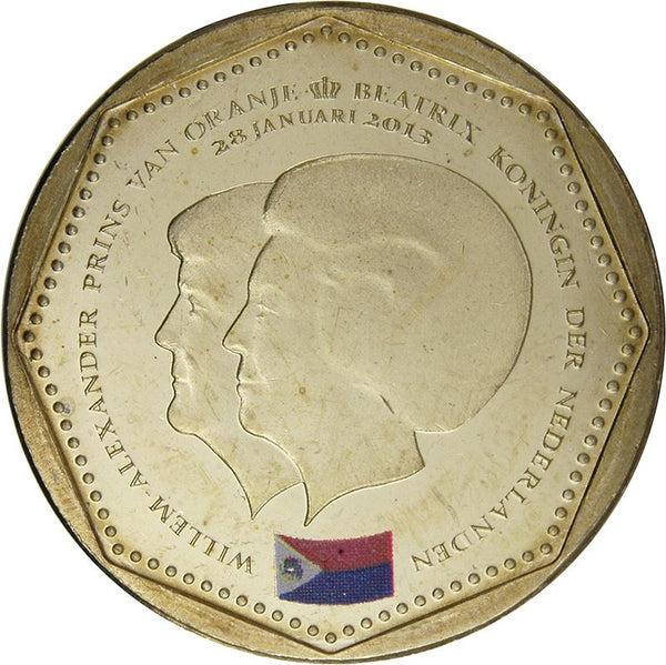 Netherlands Antilles 5 Gulden Coin | Willem Alexander | Queen Beatrix | Maarten flag | KM86 | 2013