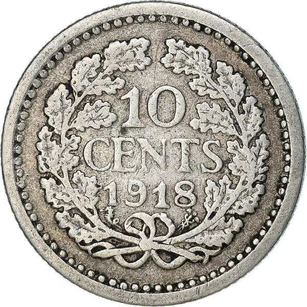 Netherlands Coin 10 Cents | Queen Wilhelmina | KM145 | 1910 - 1925