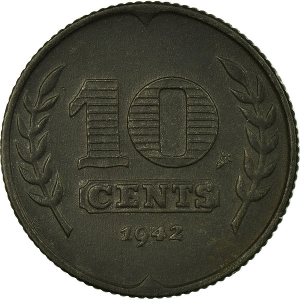 Netherlands Coin 10 Cents | Queen Wilhelmina | Tulip | KM173 | 1941 - 1943