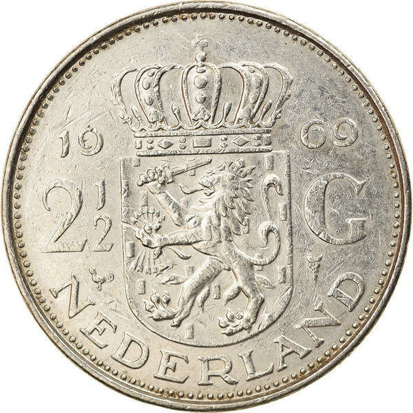 Netherlands Coin 2½ Gulden | Queen Juliana | KM191 | 1969 - 1980