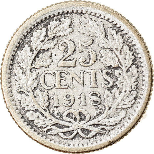 Netherlands Coin 25 Cents | Queen Wilhelmina | KM146 | 1910 - 1925