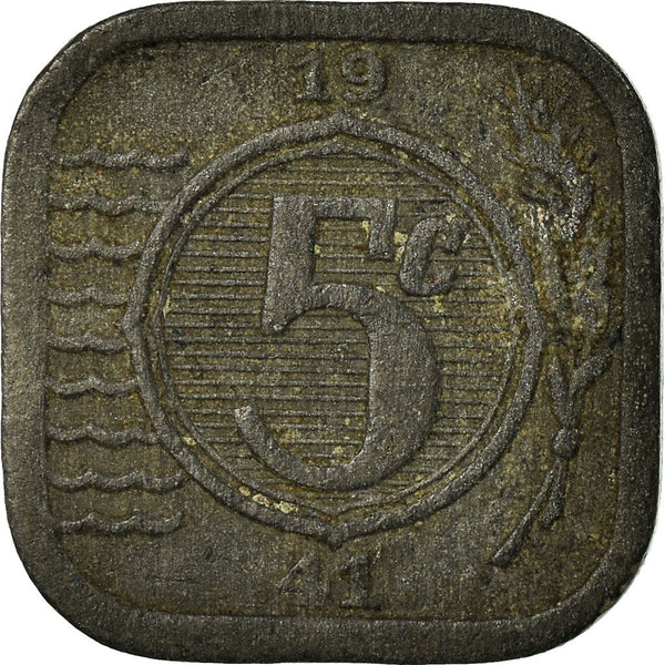 Netherlands Coin 5 Cents | Queen Wilhelmina I | Horse | KM172 | 1941 - 1943