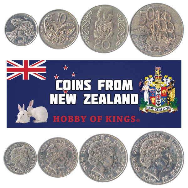 New Zealand 4 Coin Set 5 10 20 50 Cents | Māori | Elizabeth Ii | Tuatara | | Endeavour | Carved Patu | Maori Carving | Māori Koruru | Taiaha | New Zealand | 1999 - 2006