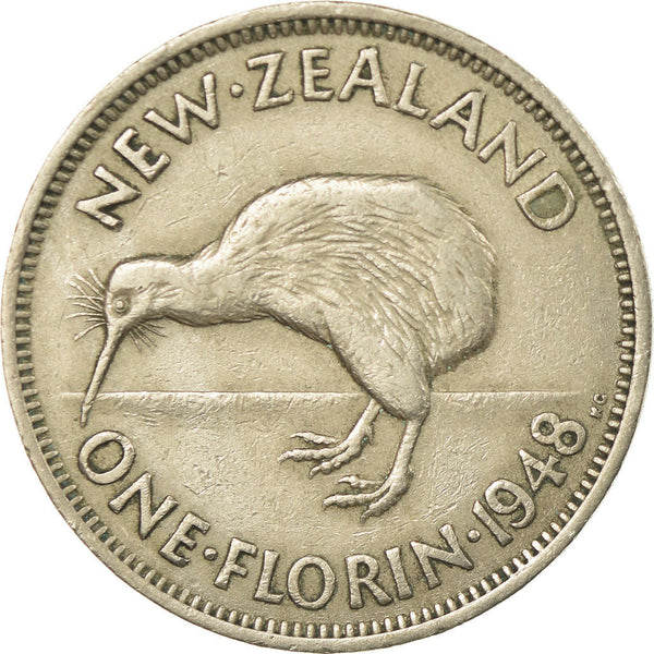 New Zealander 1 Florin Coin | King George VI | Kiwi Bird | KM18 | 1948 - 1951