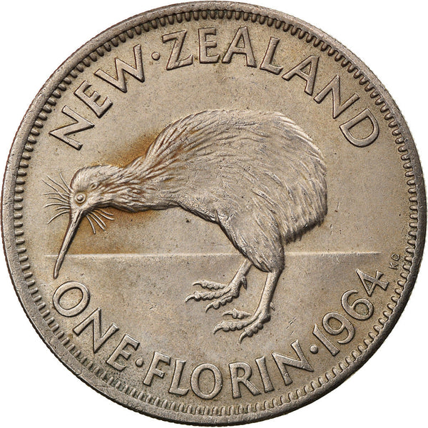 New Zealander 1 Florin Coin | Queen Elizabeth II | Kiwi Bird | KM28 | 1953 - 1965
