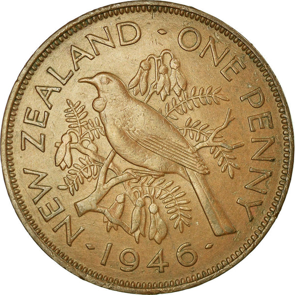 New Zealander 1 Penny Coin | King George VI | Tui Bird | KM13 | 1940 - 1947