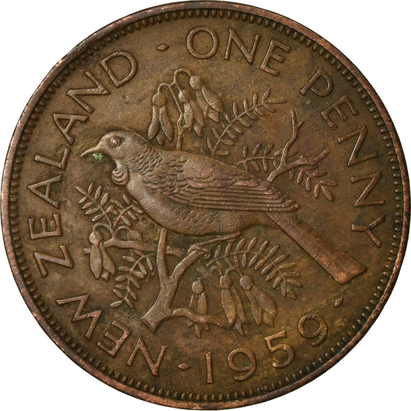 New Zealander 1 Penny Coin| Queen Elizabeth II | Tui Bird | KM24 | 1953 - 1965