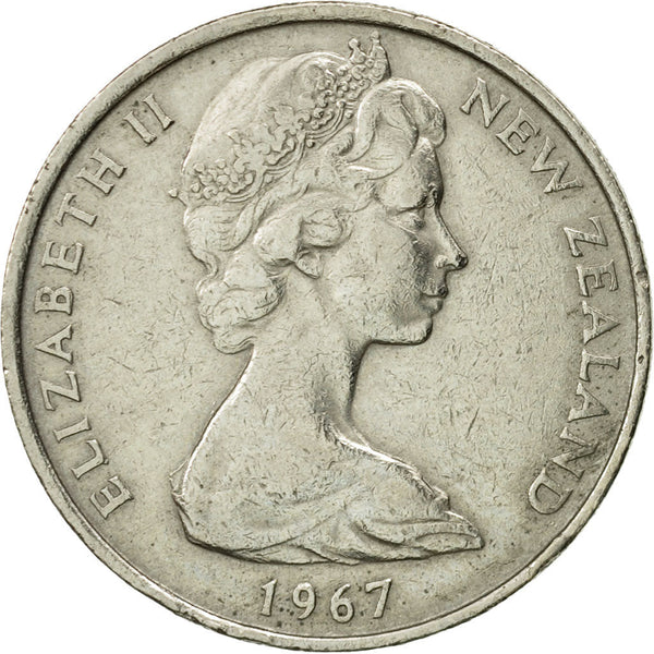 New Zealander 10 Cents Coin | Queen Elizabeth II | Maori Koruru Mask | KM35 | 1967 - 1969