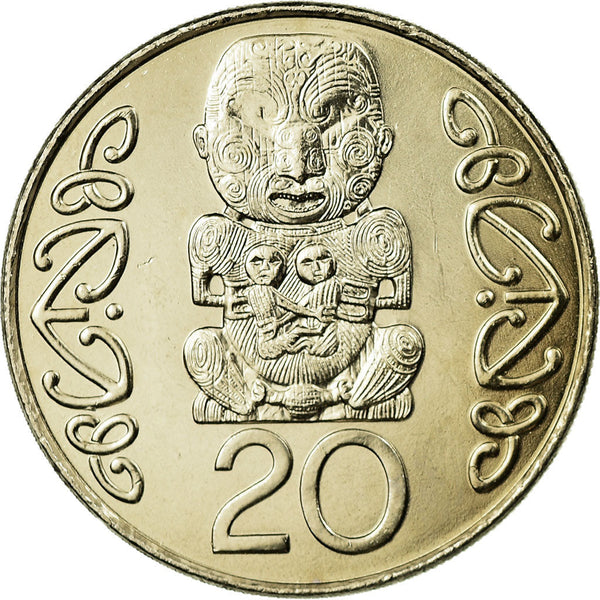 New Zealander 20 Cents Coin | Queen Elizabeth II | Maori Carving | KM118 | 1999 - 2006