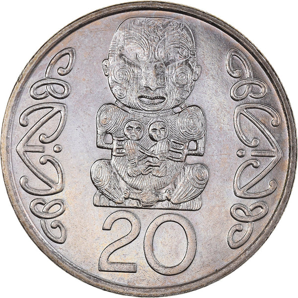 New Zealander 20 Cents Coin | Queen Elizabeth II | Pukaki - Ngati Whakaue Chief | KM81 | 1990 - 1998