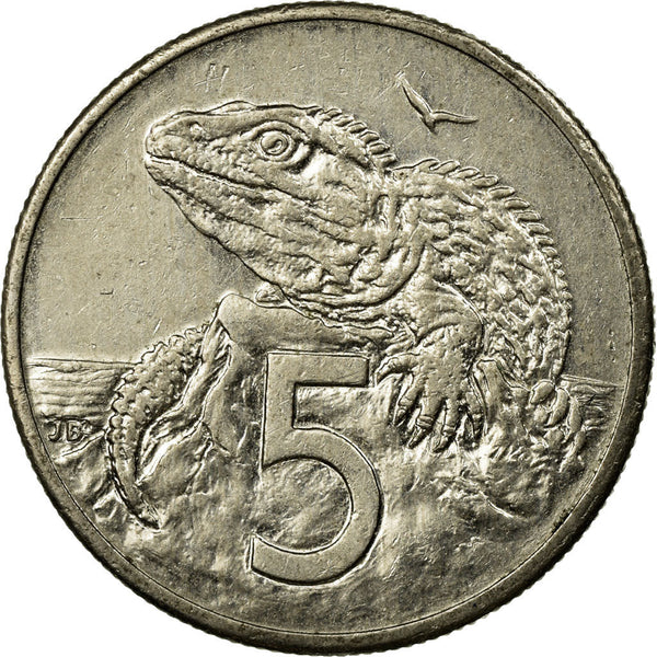 New Zealander 5 Cents Coin | Queen Elizabeth II | Tuatara Lizard | KM60 | 1986 - 1998