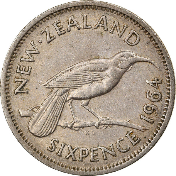 New Zealander 6 Pence Coin | Queen Elizabeth II | Huia Bird | KM26 | 1953 - 1965