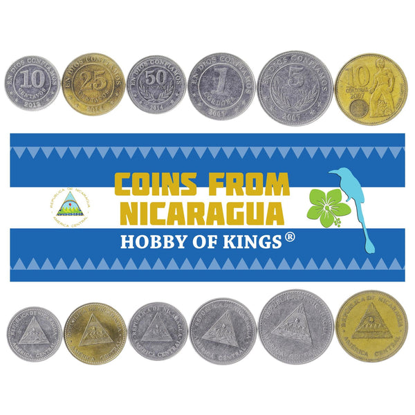 Nicaragua | 6 Coin Set 10 25 50 Centavos 1 5 10 Cordobas | 2002 - 2015