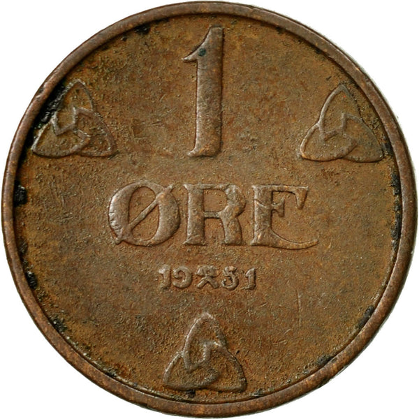 Norway 1 Øre - Haakon VII Coin KM367 1908 - 1952