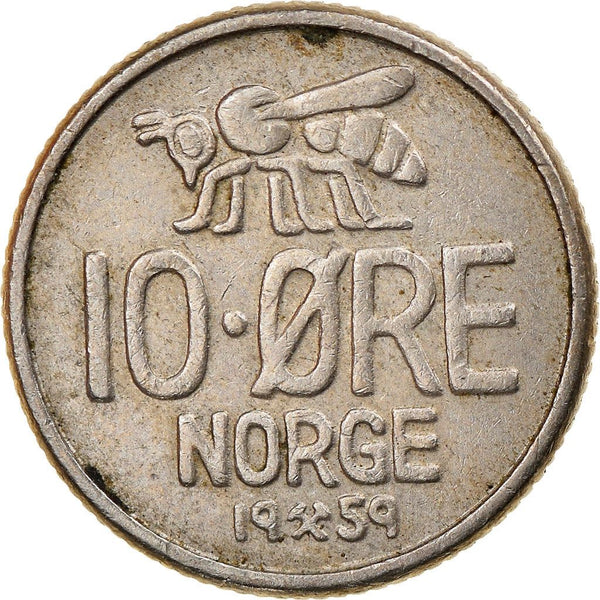 Norway 10 Øre - Olav V large letters Coin KM411 1959 - 1973